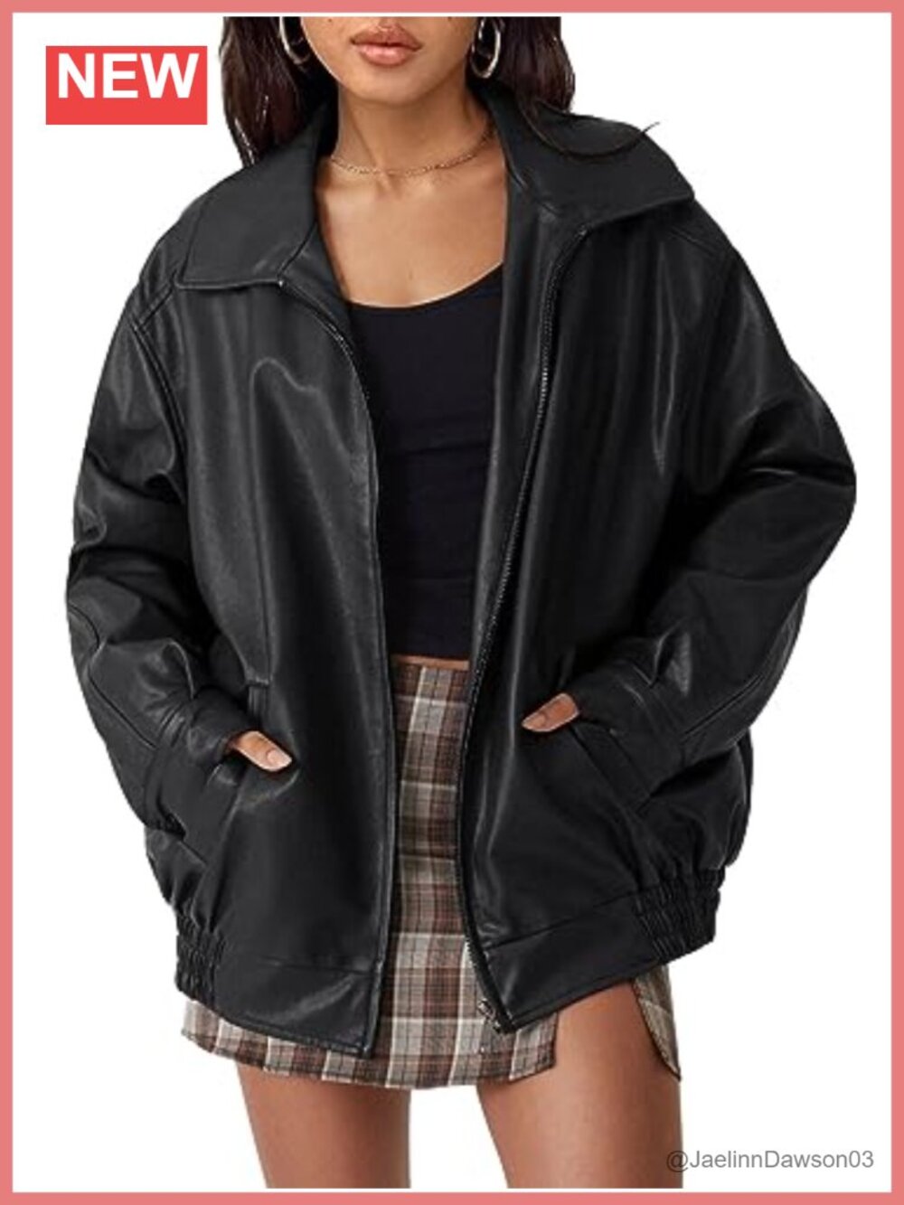 Oversized Faux Leather Motorcycle Jacket Water Resistant Zip Up Vegan Leather
